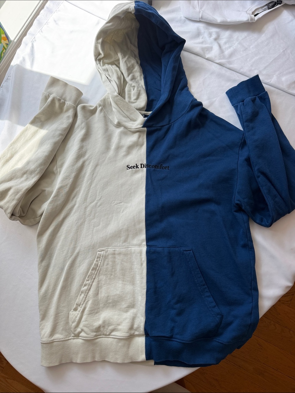 Seek Discomfort Men’s Two-Tone Blue & Cream Hoodie